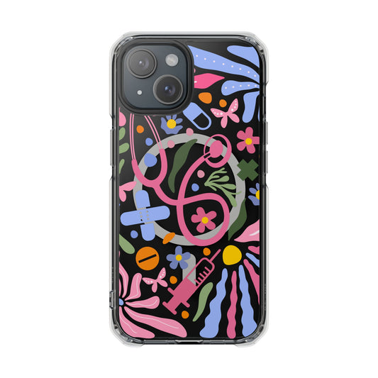Magnetic Clear Impact Phone Case - Pink Stethoscope