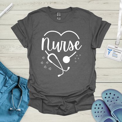 Nurse, Heart, Stethoscope T-Shirt